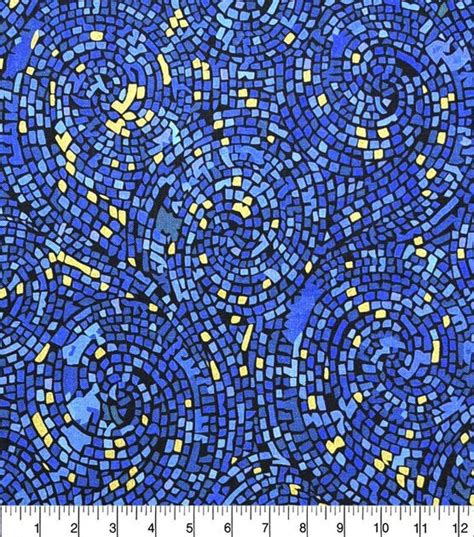 Mosaic Swirls Blue Premium Metallic Cotton Fabric 